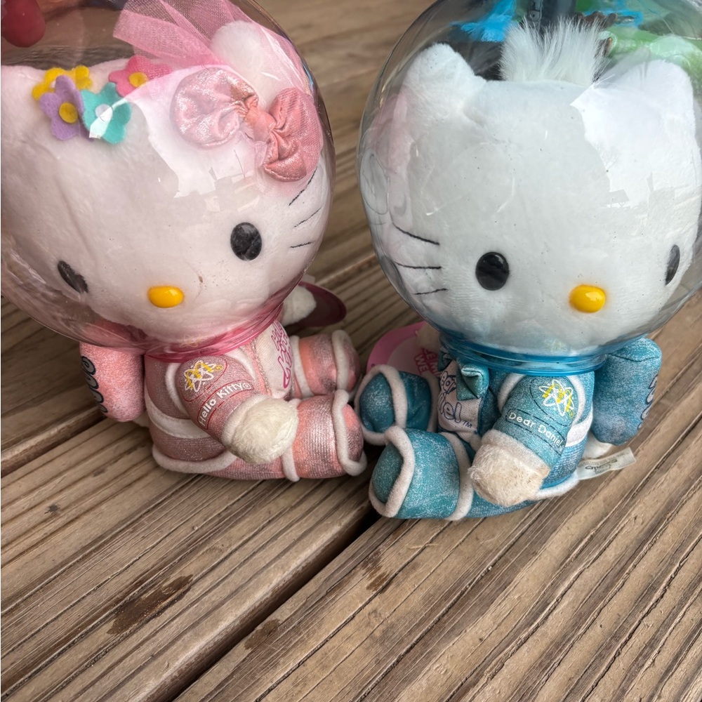 RARE YEAR 2000 set Cute Hello Kitty Plush Set with Pink and Blue Outfits